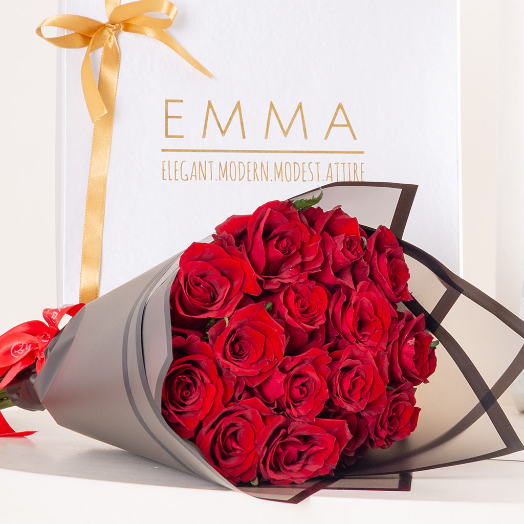 EMMA Cool Diva Scarf & Red Roses Bouquet