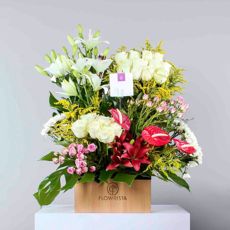 Mixed Flowers Wooden Box