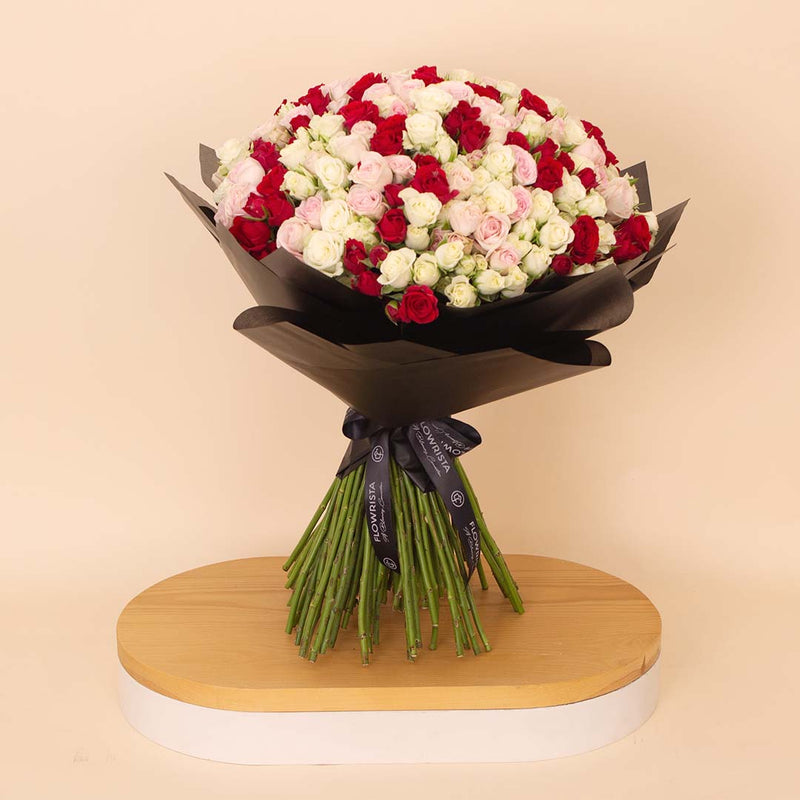 Flowrista | Bouquet of 100 White, Pink & Red Roses