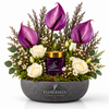 Bakhoor Saher Al Kalmat 30g with Artificial Purple Anthuriums & White Roses