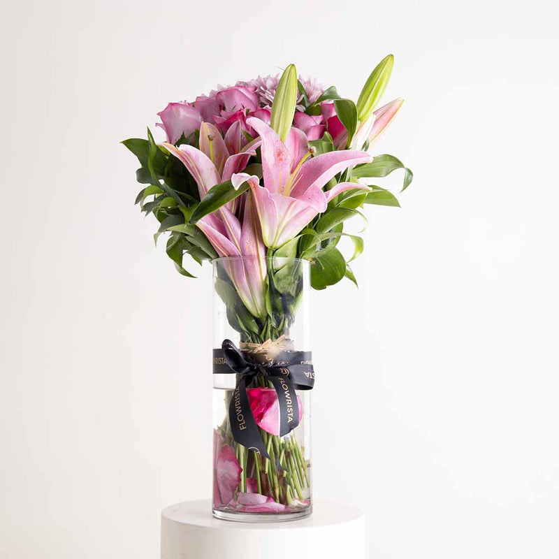 Purple Lilies, Chrysanthemums & Roses Vase