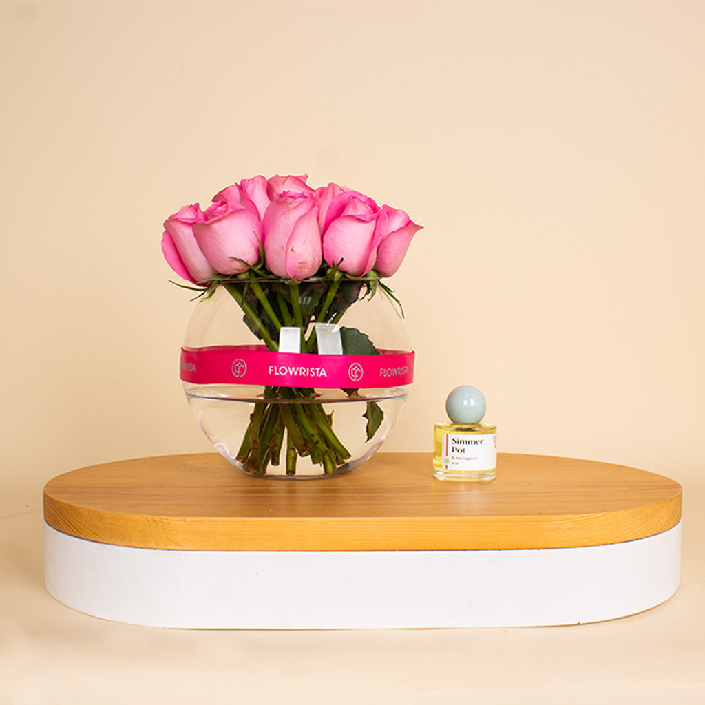 Nuit Fragrances simmer pot and vase 15 pink rose