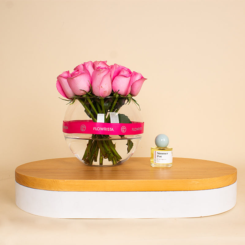 Nuit Fragrances simmer pot and vase 15 pink rose