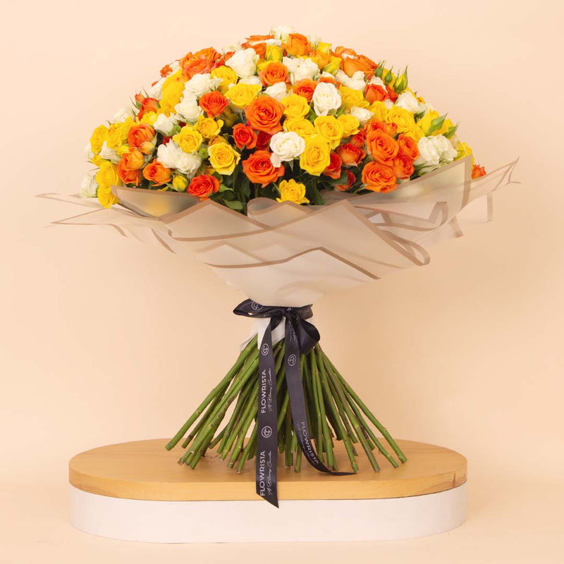 Flowrista Bouquet of 100 White, Orange & Yellow Roses