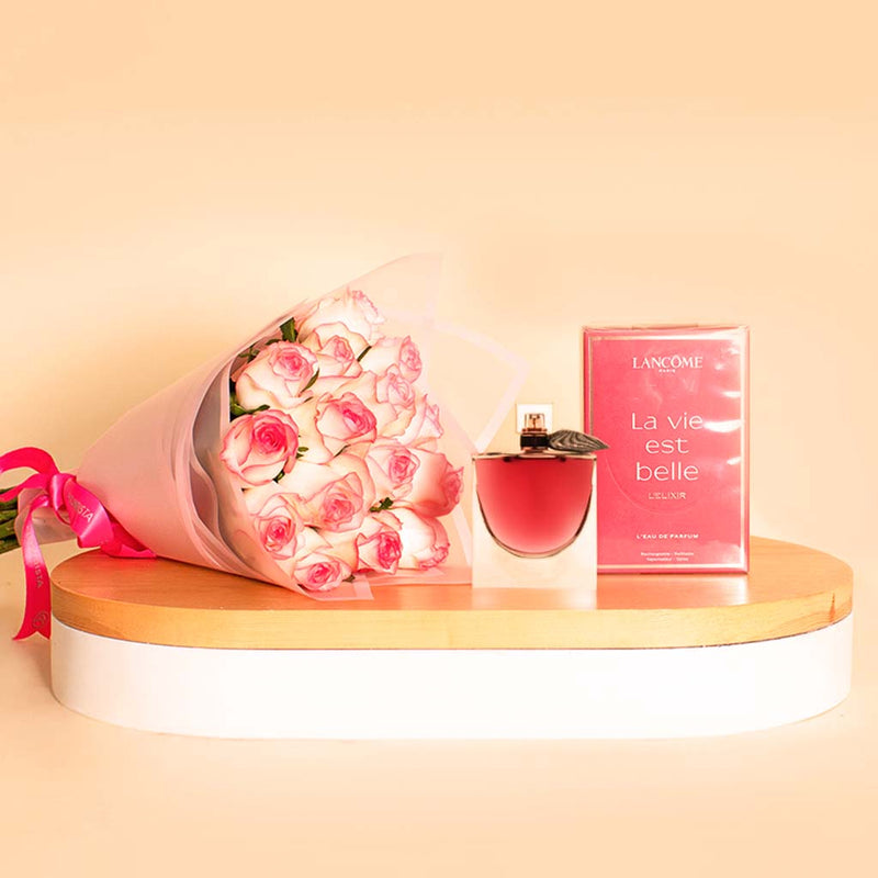 Lancôme La Vie Est Belle L’Elixir with 15 Roses Hand Bouquet