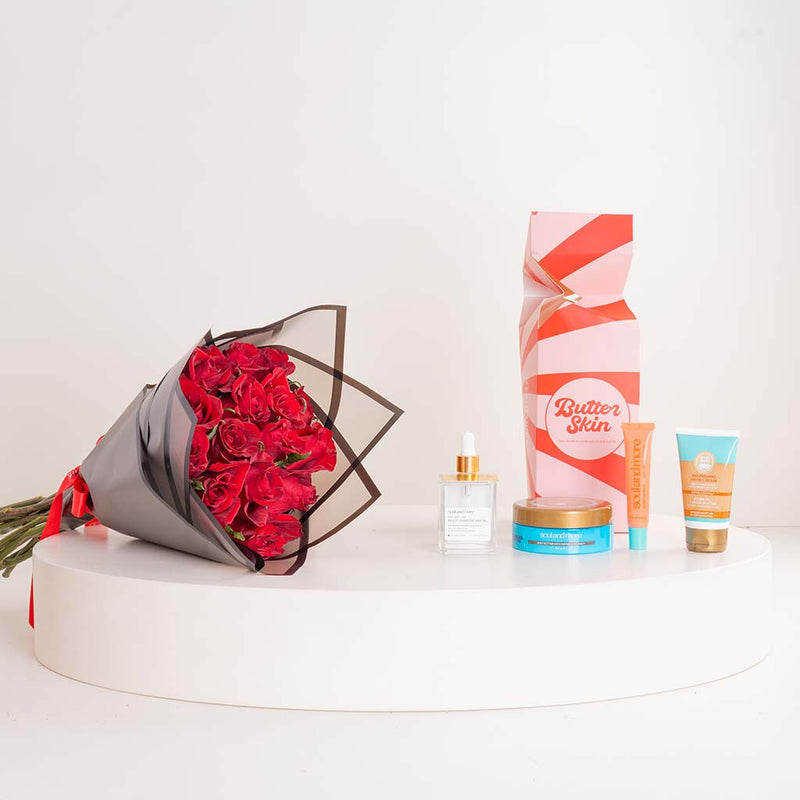 Soulandmore Butter Skin Bundle & 15 Red Roses Bouquet