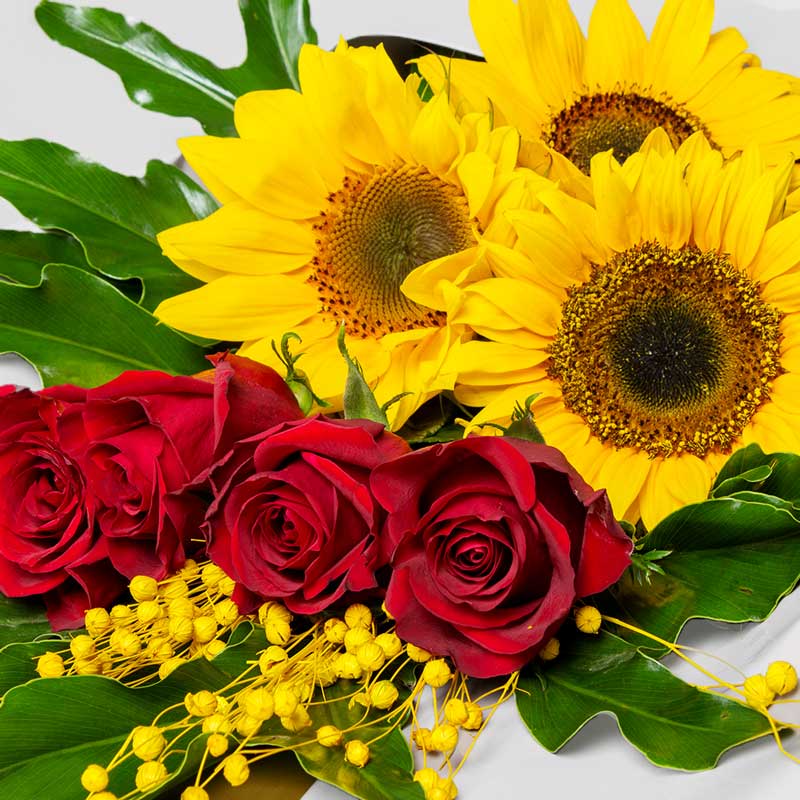 Sunflowers & Red Roses Bouquet