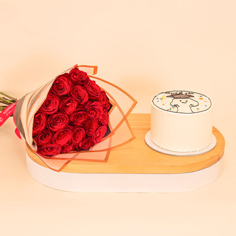 Ninos “Proud of You” Celebration Cake & 20 Red Roses