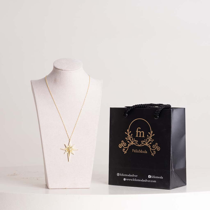 FelizModa North Star Zircon Necklace – Gold-Plated Silver