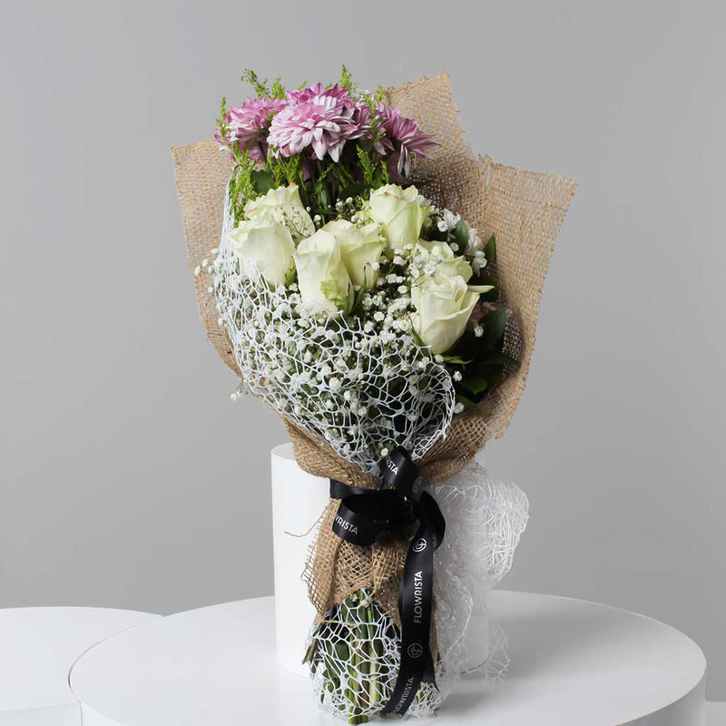 Romantic White & Purple Blooms Bouquet