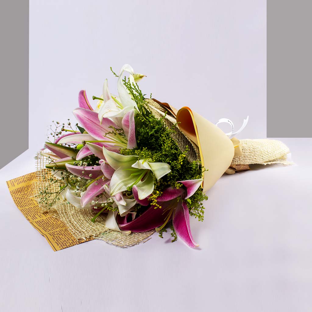 Evelyn Pink & White Lilies Bouquet