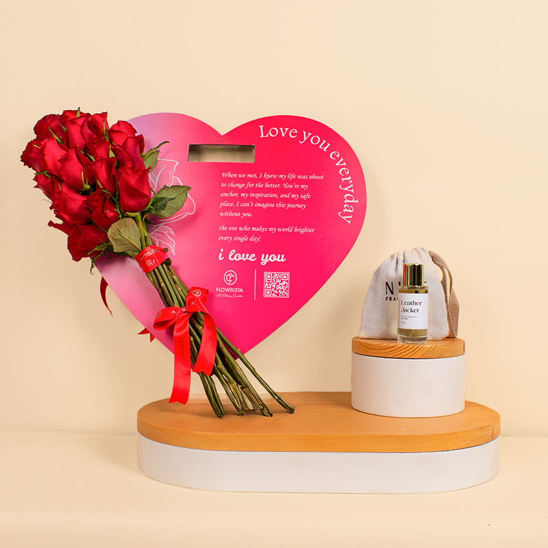 Nuit Fragrances Leather Jacket And Heart of Love 15 Roses