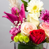 Mixed Flower Vase with Chrysanthemums, Lilies & Roses