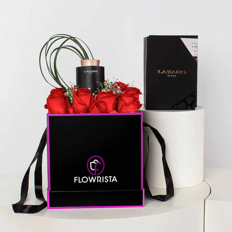 Lazaro Z1 Car Scent Diffuser and 10 red roses box