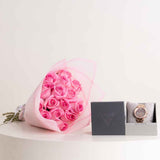 GUESS Solstice Gold-tone Silver Watch & Revival Roses Bouquet