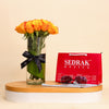 Ray-Ban Aviator Sunglass with Silver Frame & Gradient Lenses and 15 Orange Roses Vase