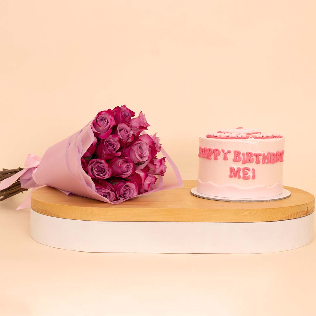 Ninos “Super Mom” Celebration Cake & 15 Pink Roses