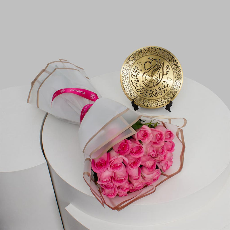 Pink Roses Bouquet & Copper Mother’s Shield
