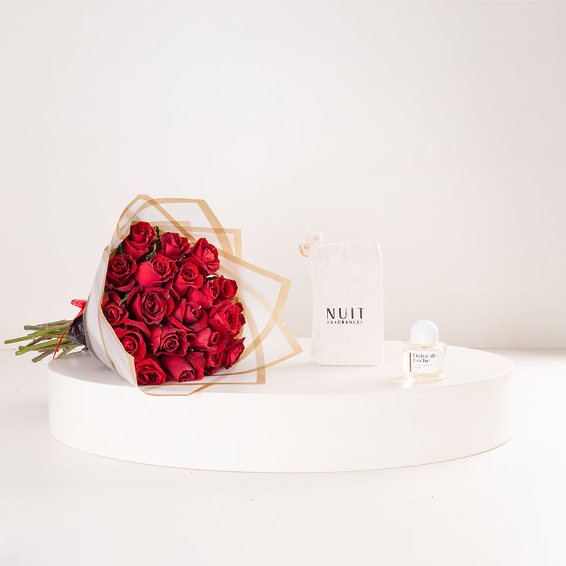 Nuit Dulce de Leche Perfume 50ml & 20 Red Roses Bouquet