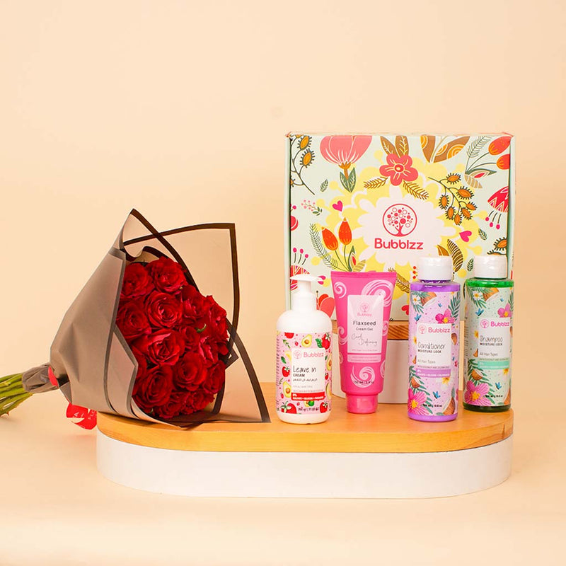 Bubblzz Flower Bouquet Gift Set Hair Care & Red Roses Bouquet