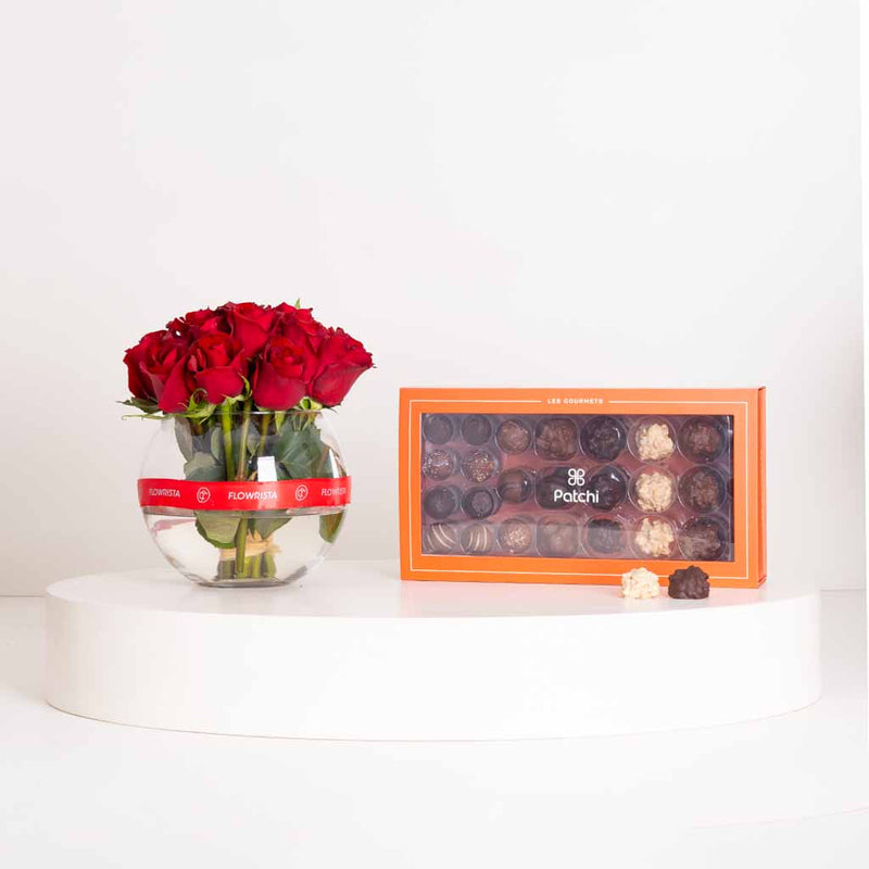 Patchi Les Gourmets 580g & 20 Red Roses Vase