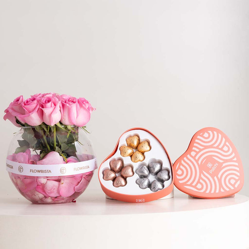 Patchi Chocolates 245g & Revival Roses Vase