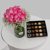 Pink Roses Vase & Zadna Assorted Dates