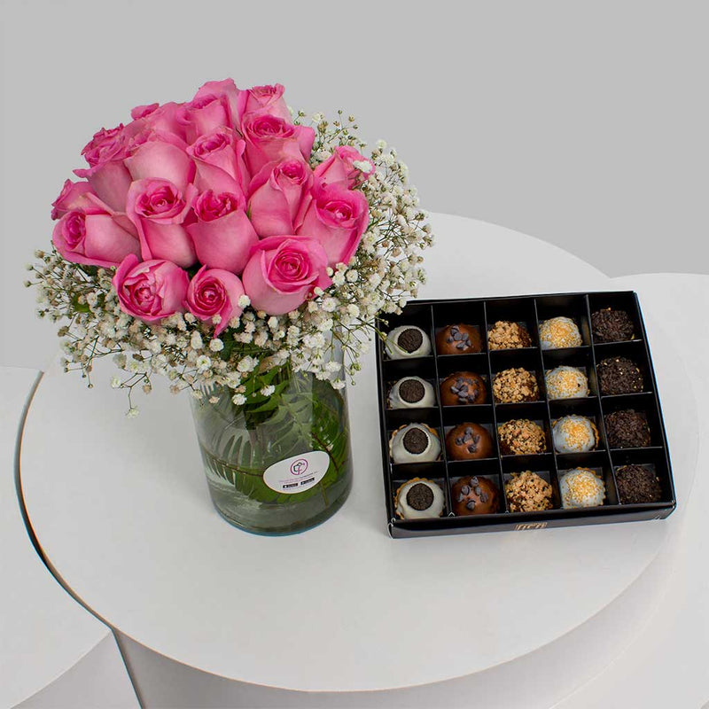 Pink Roses Vase & Zadna Assorted Dates