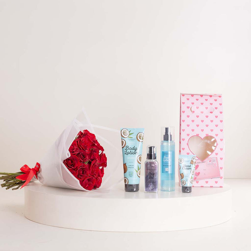 Bobana Valentine’s Coconut Bundle & Red Roses Bouquet