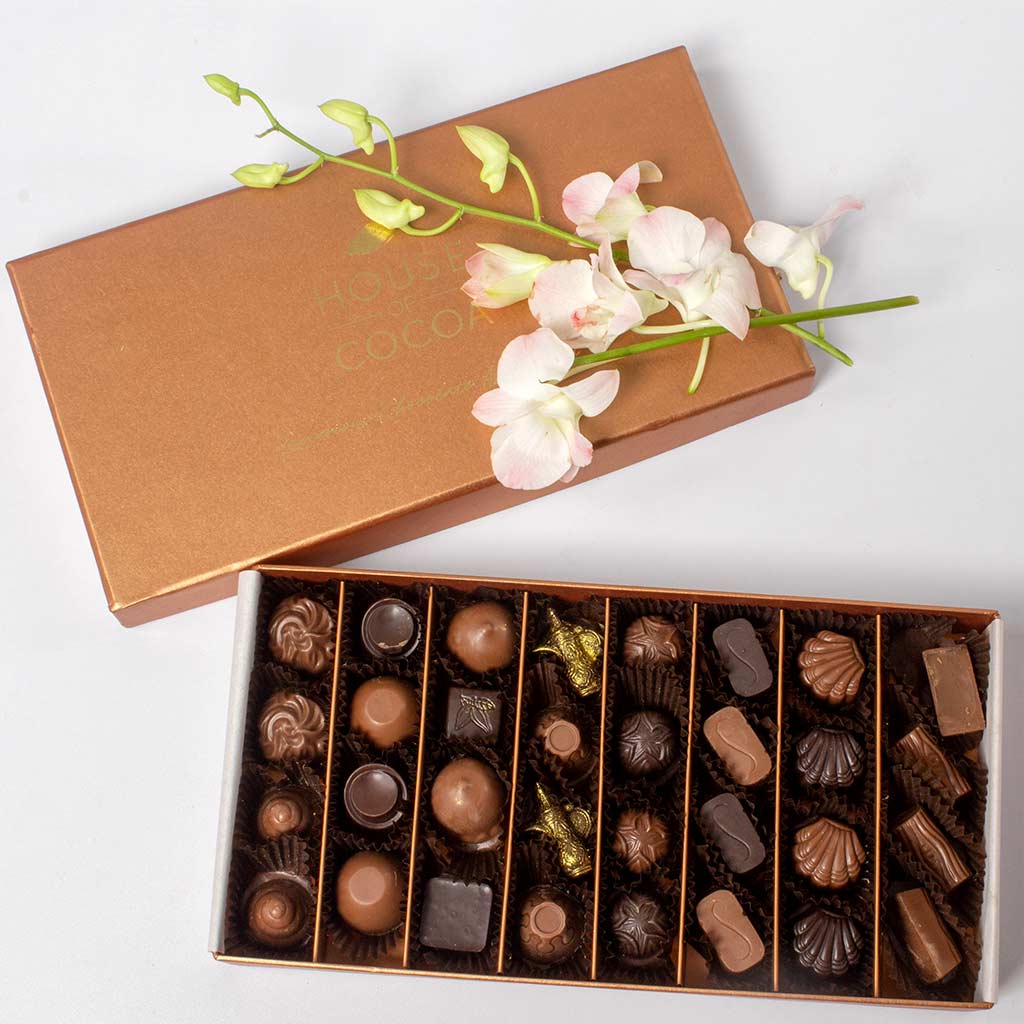 House of Cocoa Chocolate Box 32pieces and baby orchids