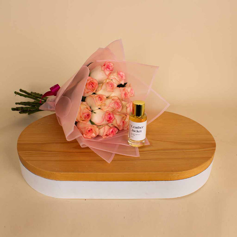 Nuit Fragrances Leather Jacket | Light Pink Flower Bouquet with 15 Flowers