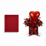 Mango red 100% cashmere knit scarf with Flowrista Forever Love red rose box and heart balloon