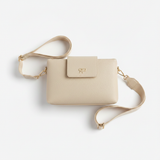 Parfois cream ecru crossbody bag with flap closure and gold logo charm