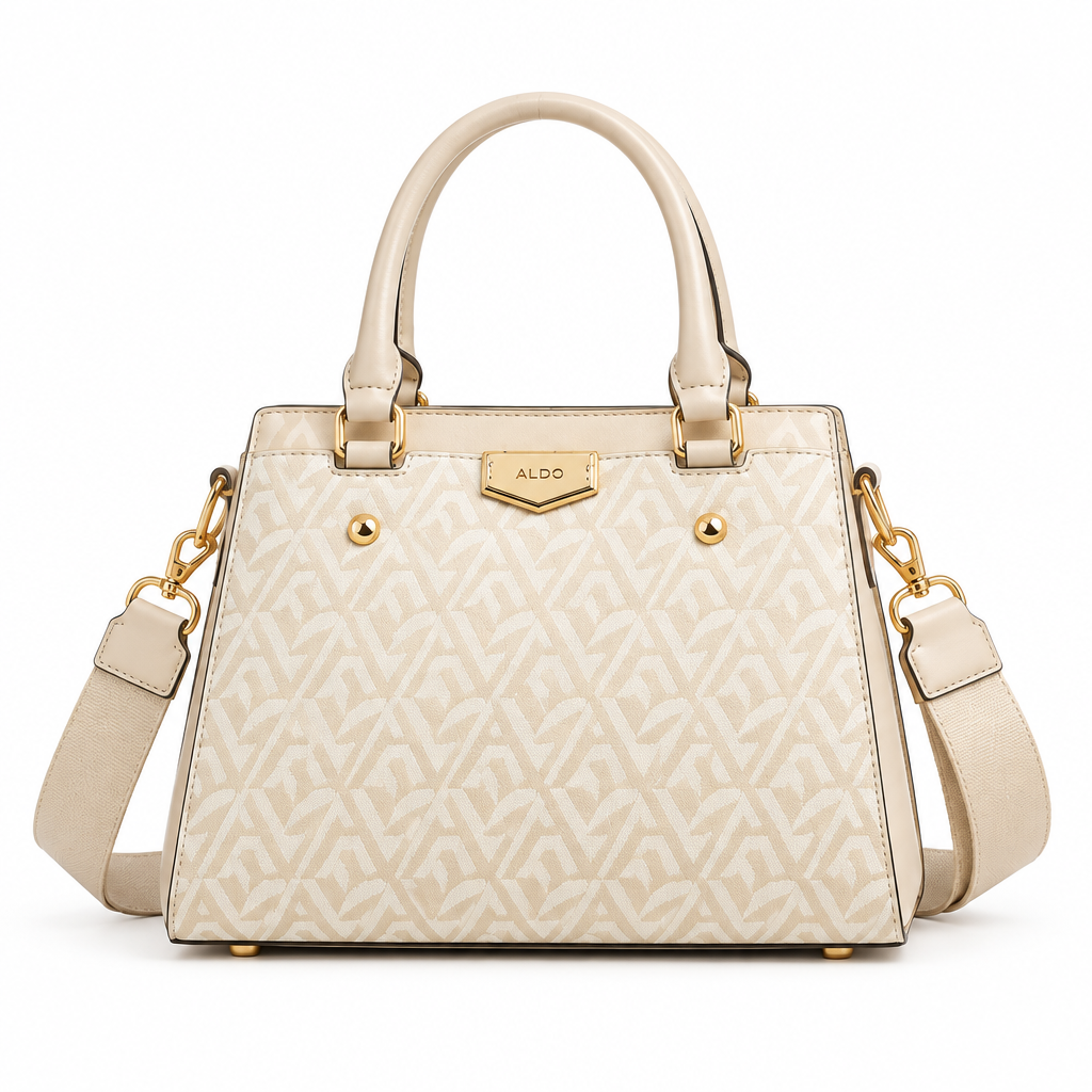 Tan ALDO Caraever satchel bag with embossed pattern and shoulder strap
