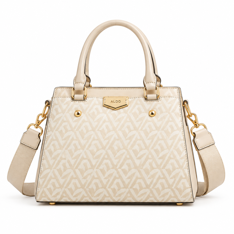 Tan ALDO Caraever satchel bag with embossed pattern and shoulder strap