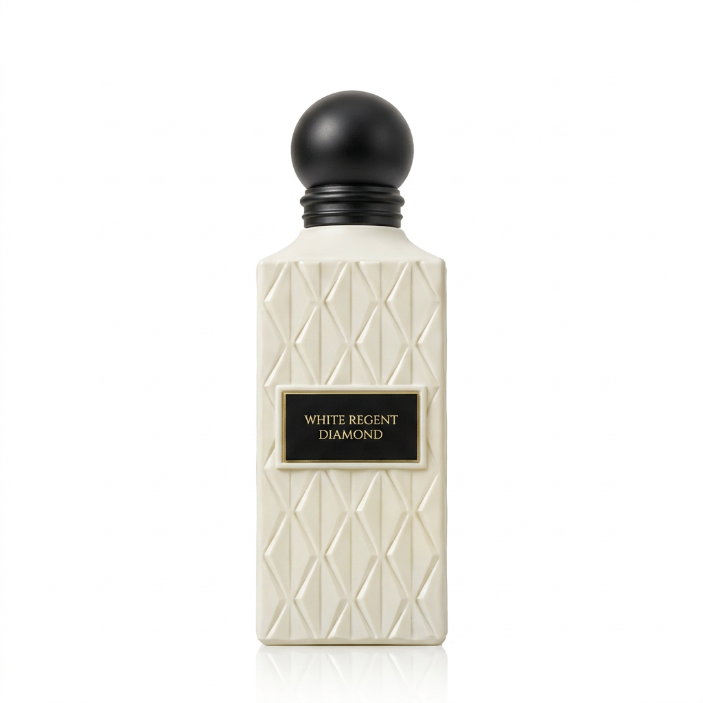White Regent Diamond ivory faceted perfume bottle with black spherical cap