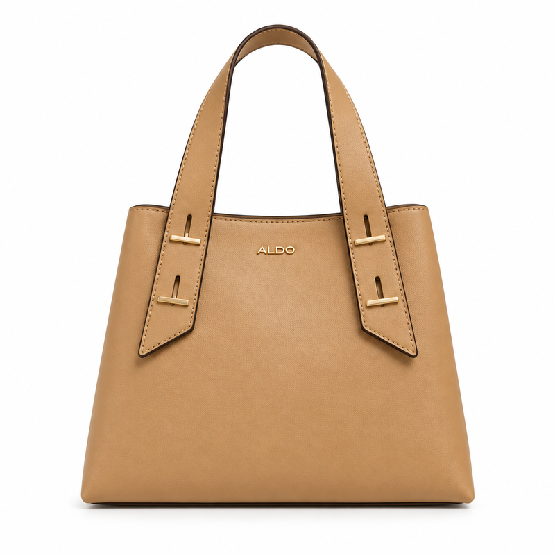 Camel ALDO Zerina satchel bag with wide straps and gold hardware