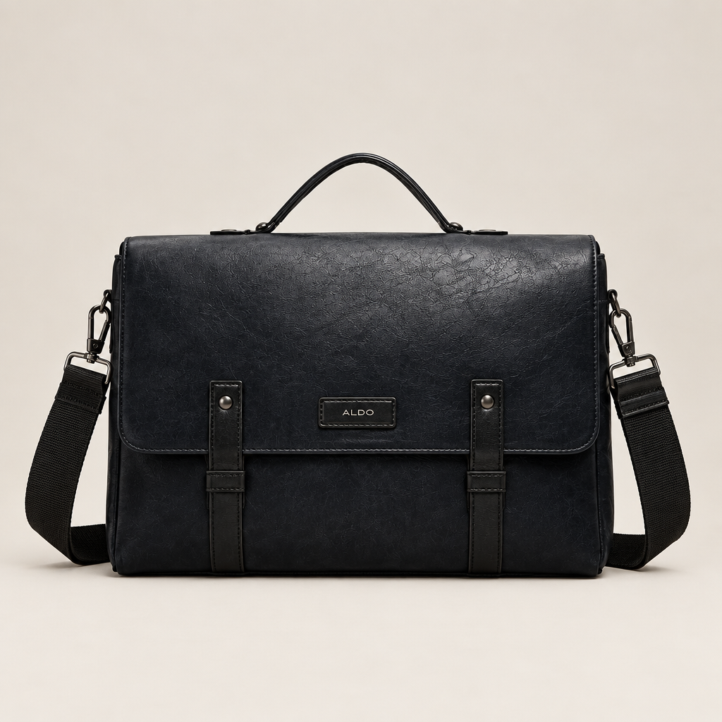 ALDO Agreramond black flap messenger bag with top handle and shoulder strap