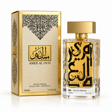 Amir Al Oud Gold 100ml perfume bottle with matching gold box