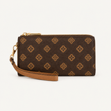 ALDO Illori brown patterned zip wristlet wallet with tan wrist strap