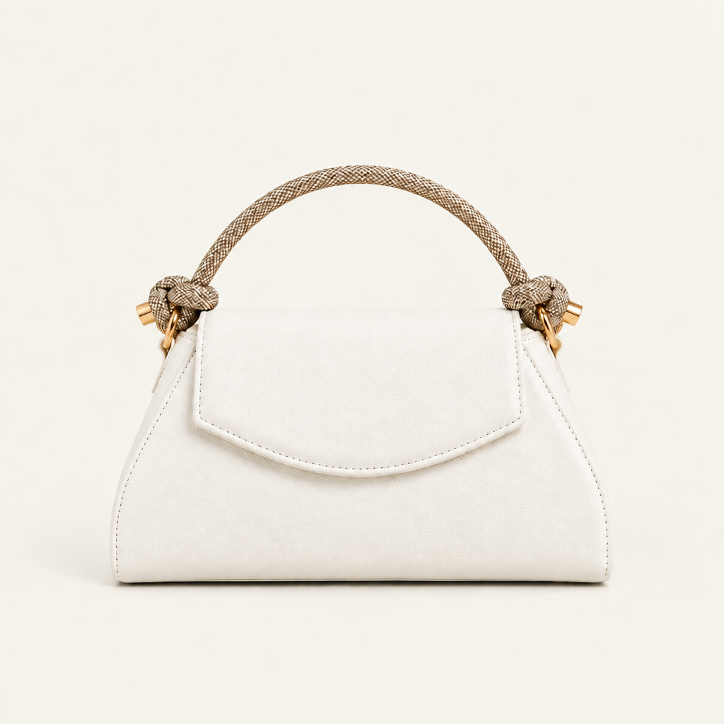 White Call It Spring structured flap bag with a knotted rope-style top handle
