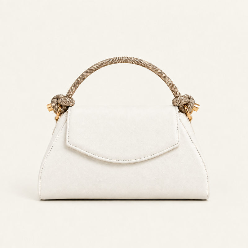 White Call It Spring structured flap bag with a knotted rope-style top handle