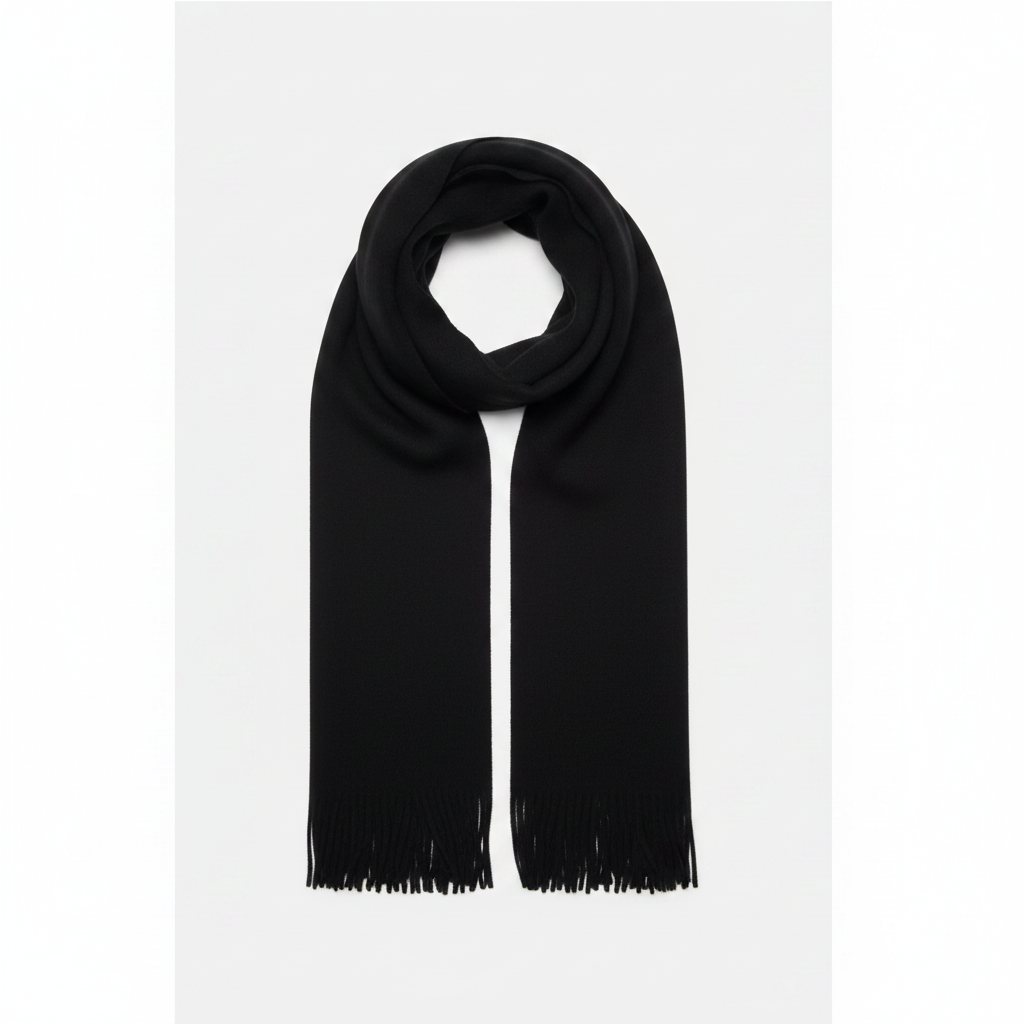 Mango black plain knitted fringed edge scarf on white background