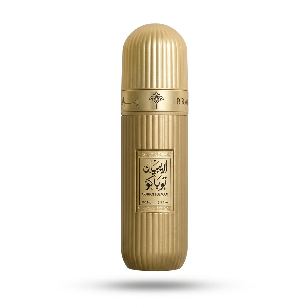Arabian Tobacco 100 ml gold-coloured ribbed perfume bottle with domed cap