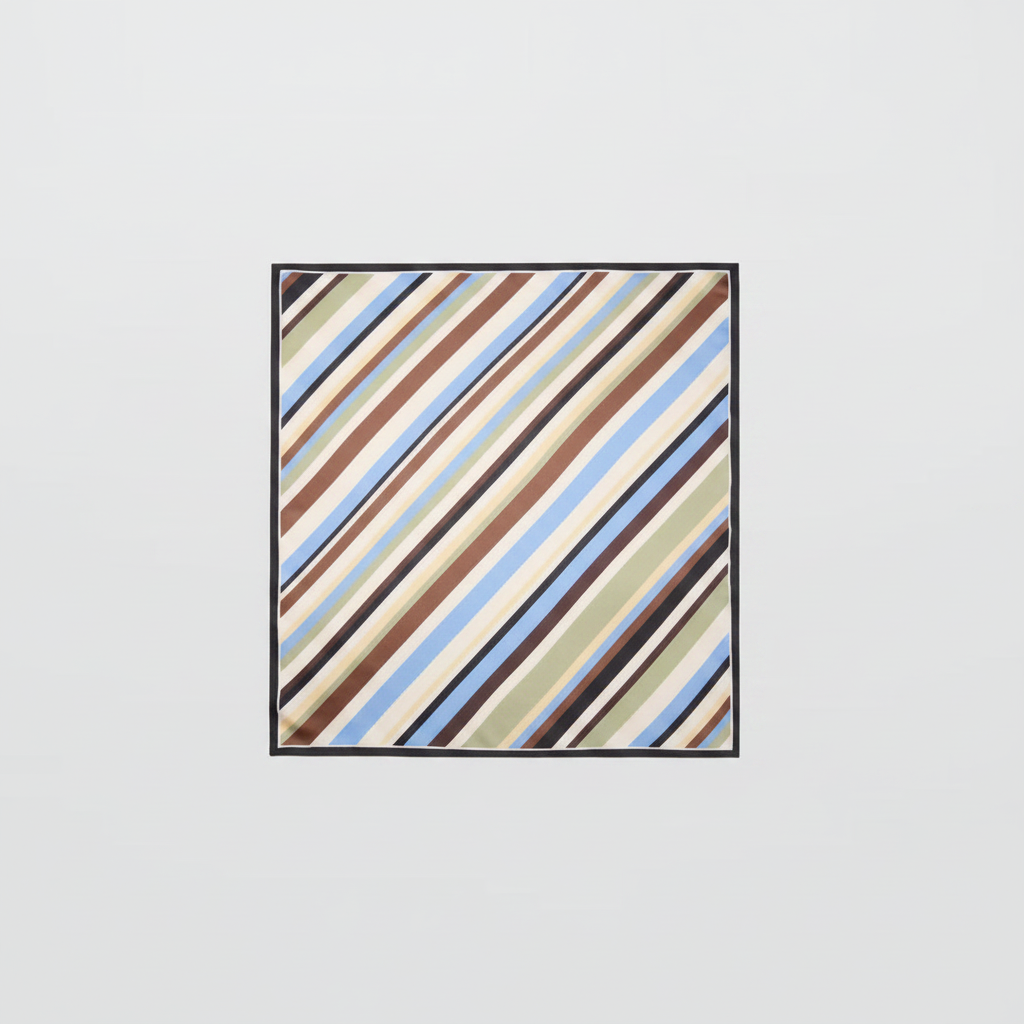 Mango green diagonal multicolor striped printed fluid fabric square scarf 70x70cm