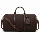 Dark brown FRANKFURT duffle bag with handles and shoulder strap on white