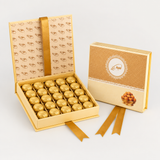 Ain Al Jamal gold-wrapped chocolates in a cream and gold gift box