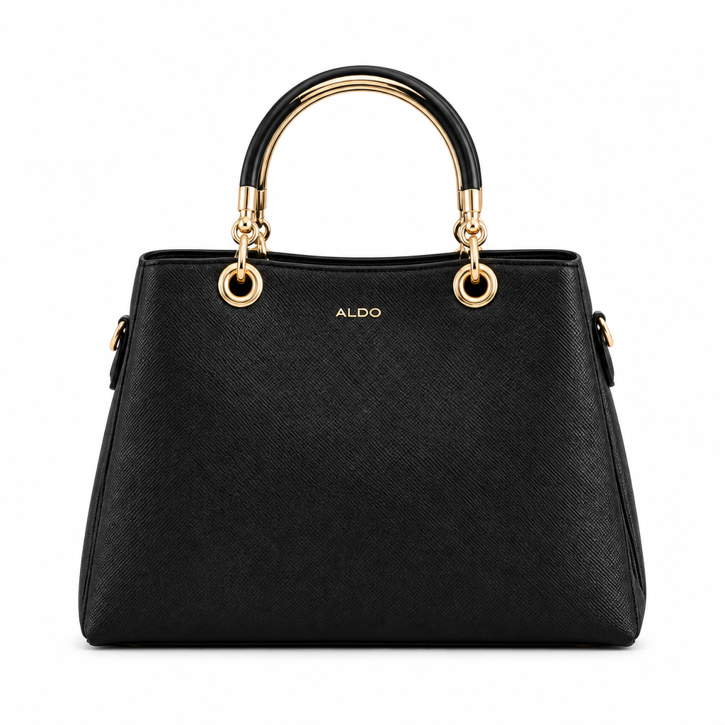 Black ALDO Surgoine satchel bag with black and gold top handles