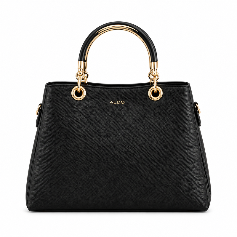 Black ALDO Surgoine satchel bag with black and gold top handles