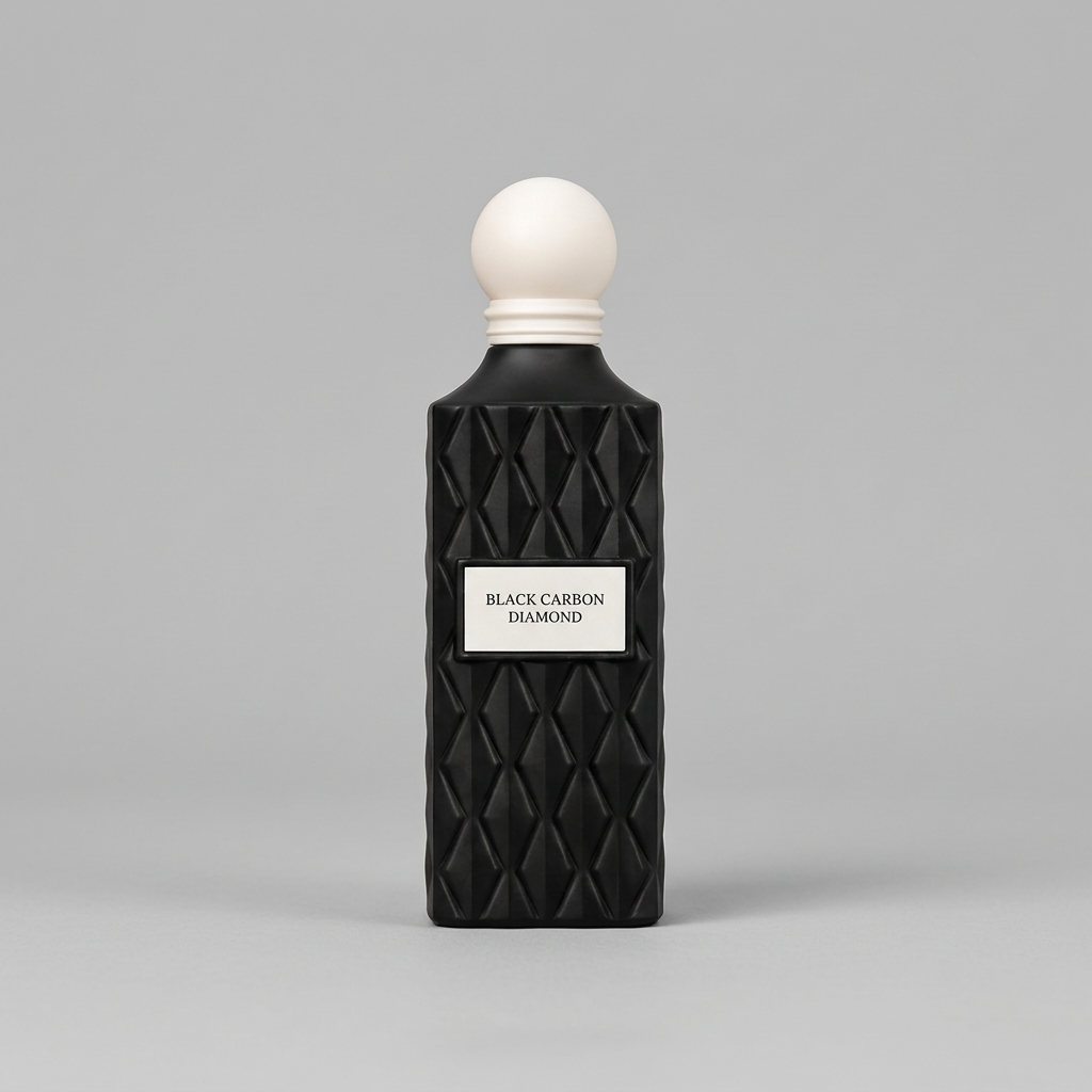Black Carbon Diamond black faceted perfume bottle with white round cap